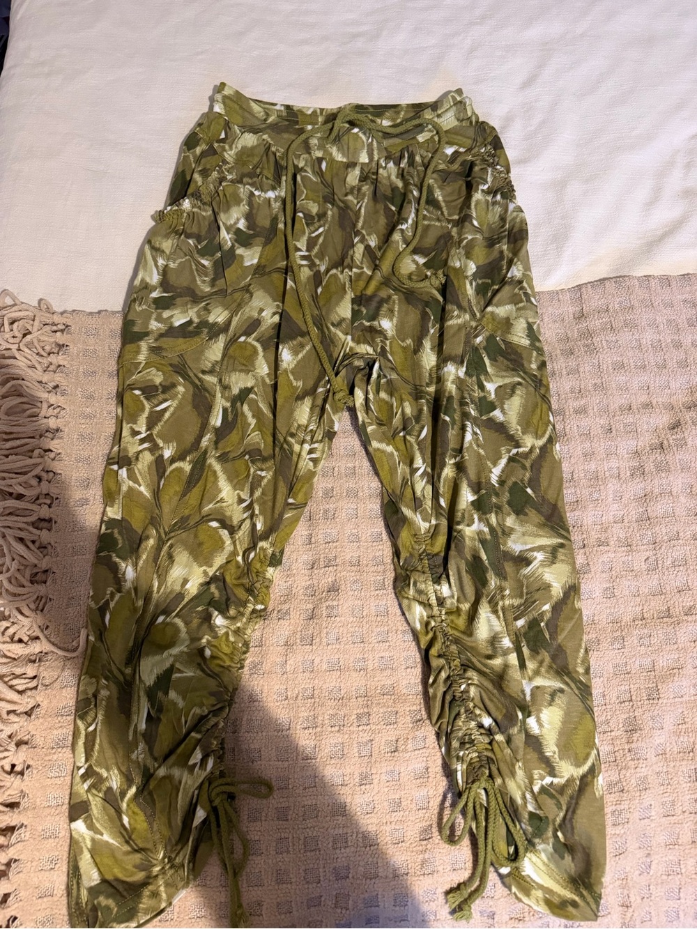 Olive Floral Drawstring Cuffed Jogger Pants